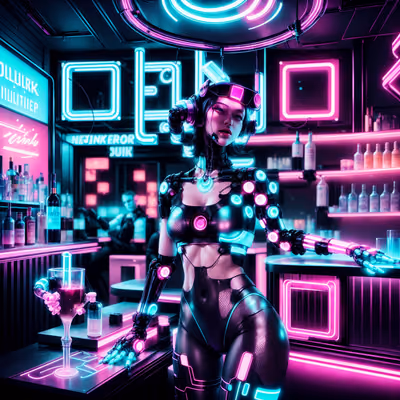 Neon Cyborg Bar Cyberpunk QR Code for Posters — image 1