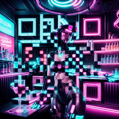 Neon Cyborg Bar Cyberpunk QR Code for Posters