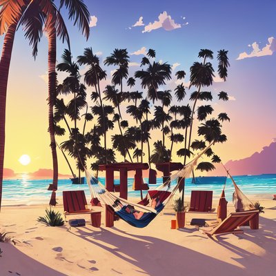 Beach Hammock Sunset Cartoon QR Code for Posters