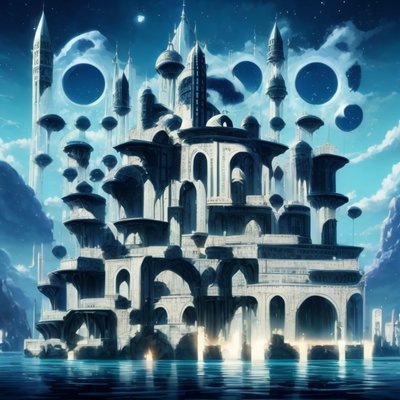 Floating Fantasy City Digital Painting QR Code for Posters