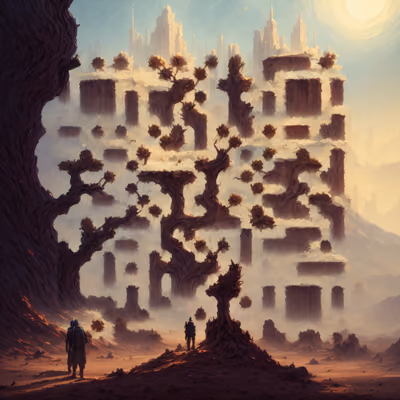 Desert Trees Fantasy Matte Painting QR Code Art — image 1