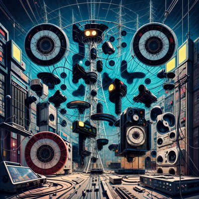 Surreal Radio Tower Electronics QR Code Art