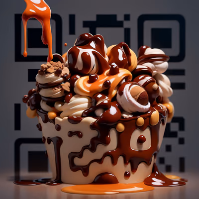 Chocolate Caramel Ice Cream 3D Dessert QR Code for Restaurant Menus — image 1