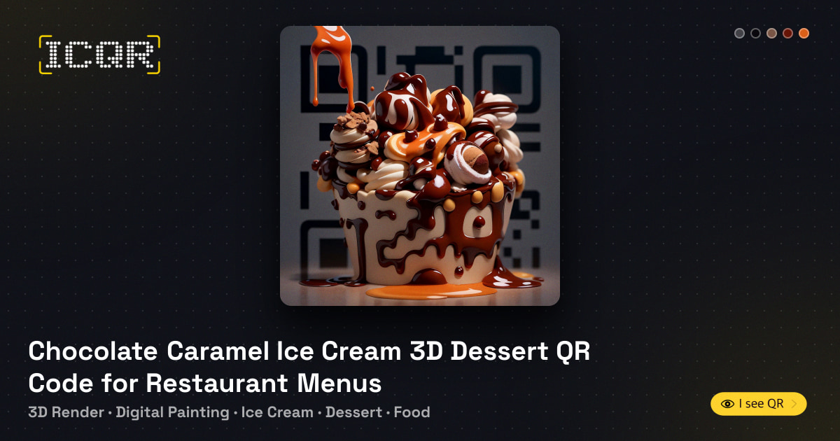 Chocolate Caramel Ice Cream 3D Dessert QR Code for Restaurant Menus • ICQR