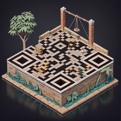 Isometric Brick Courtyard Diorama QR Code Art