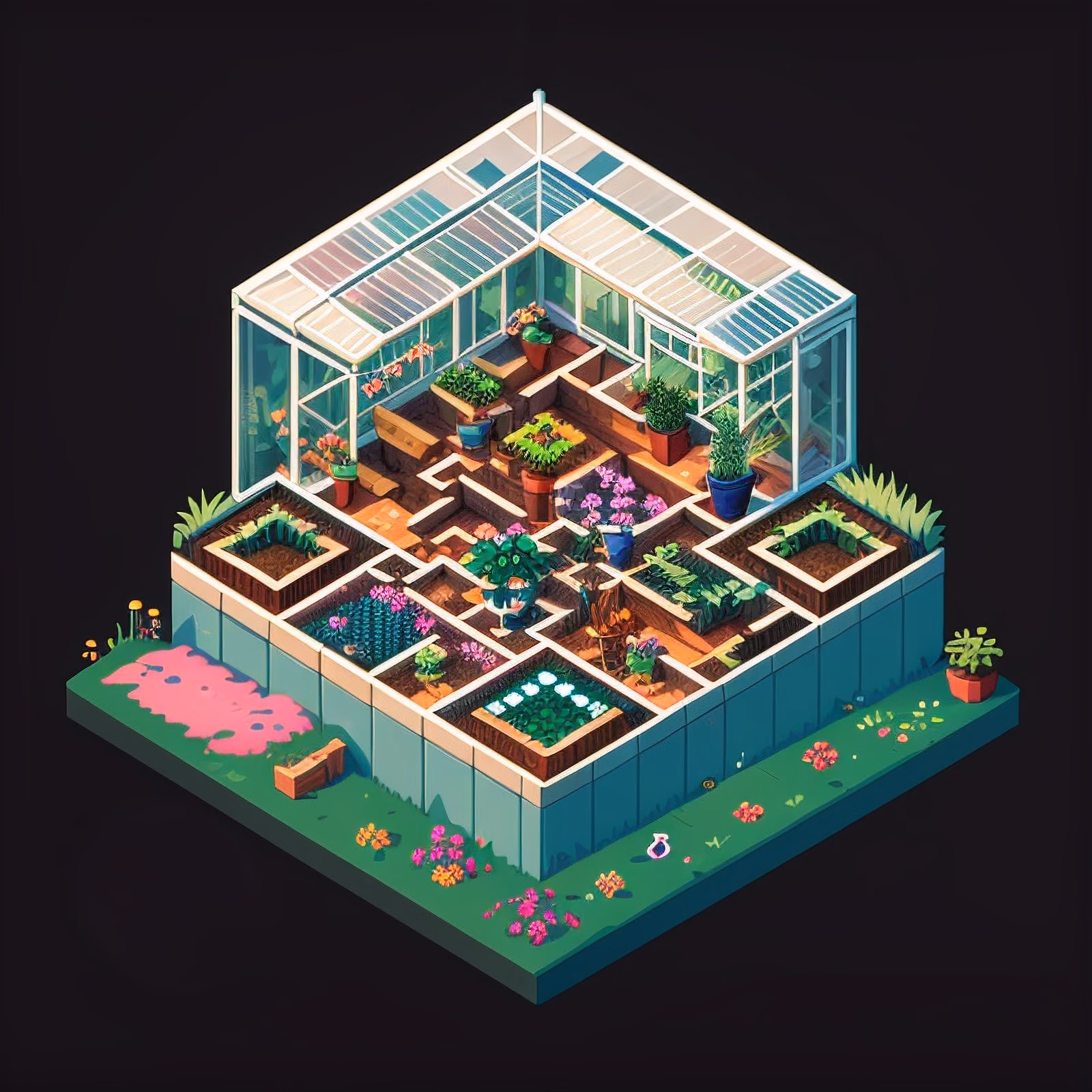 Isometric Greenhouse Pixel Art QR Code Art — image 1
