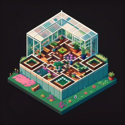 Isometric Greenhouse Pixel Art QR Code Art