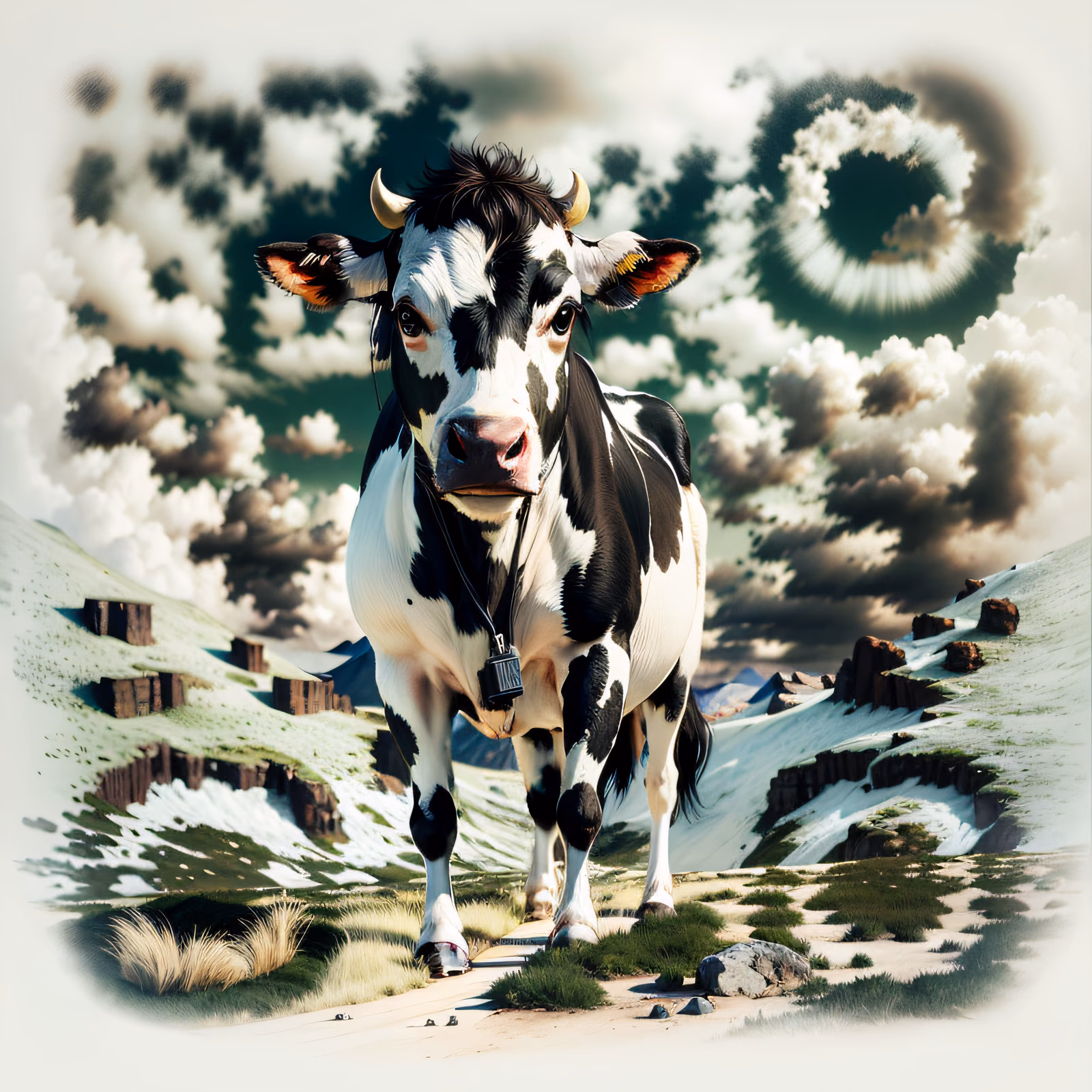 Holstein Cow Mountain Meadow Photorealistic QR Code Art — image 1