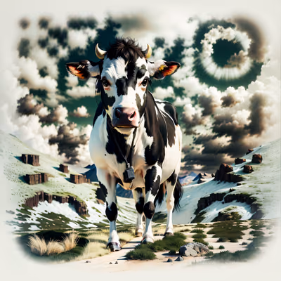 Holstein Cow Mountain Meadow Photorealistic QR Code Art — image 1
