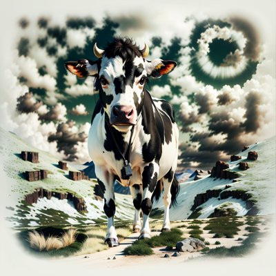 Holstein Cow Mountain Meadow Photorealistic QR Code Art