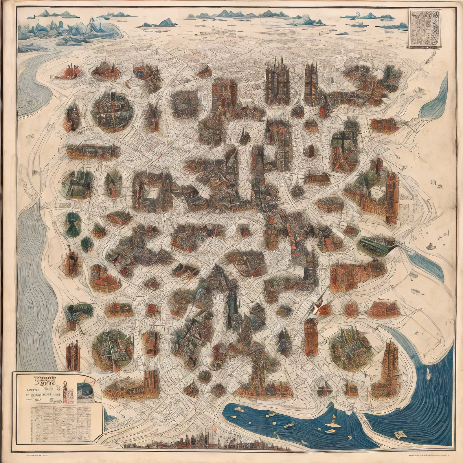 Antique City Map Illustrated QR Code Art — image 1