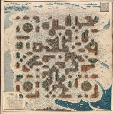 Antique City Map Illustrated QR Code Art
