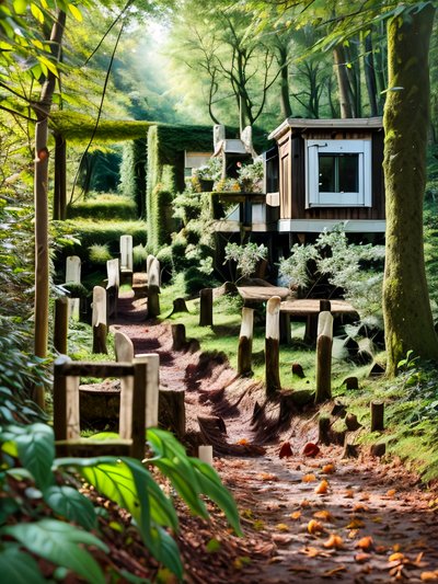 Sunlit Forest Trail Photo QR Code for Posters