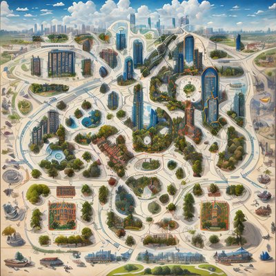 Illustrated City Map Digital Painting QR Code Art