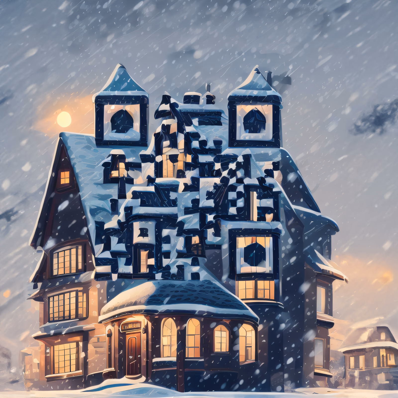 Snowy Winter House Illustration QR Code for Greeting Cards — image 1