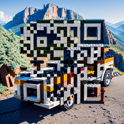 积木汽车山口场景3D二维码设计,适用于海报 — 图片 1