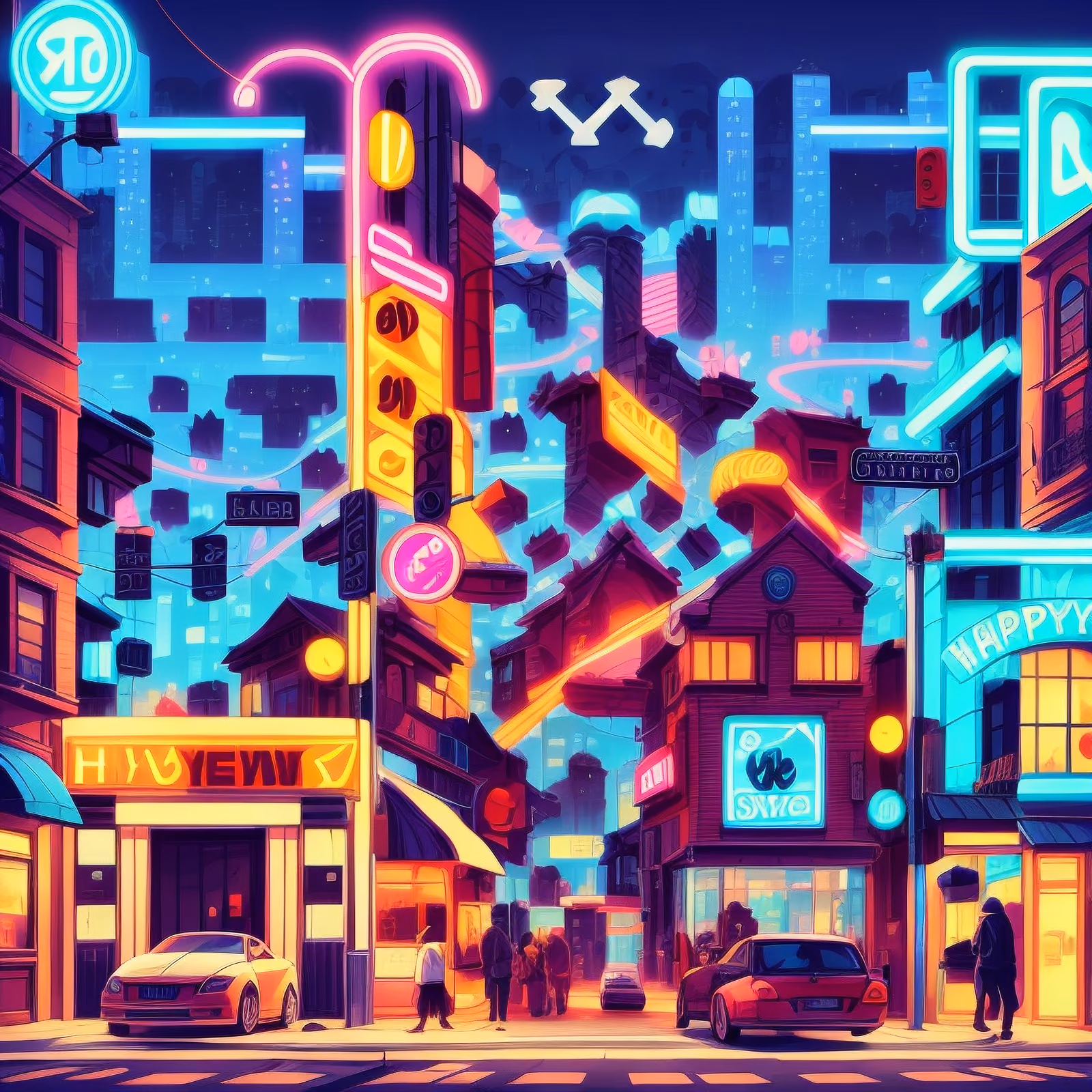 Neon City Street Vector QR Code for Posters — image 1