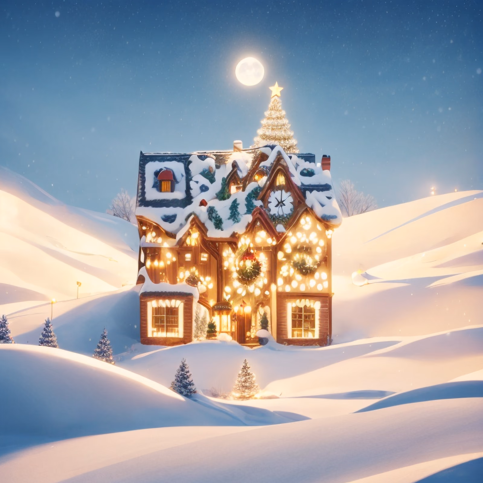 Заснеженный рождественский дом ночью: QR-код для открыток — изображение 1