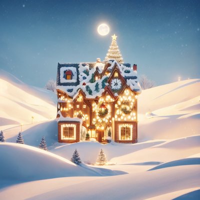 Snowy Christmas House Night Scene QR Code for Greeting Cards