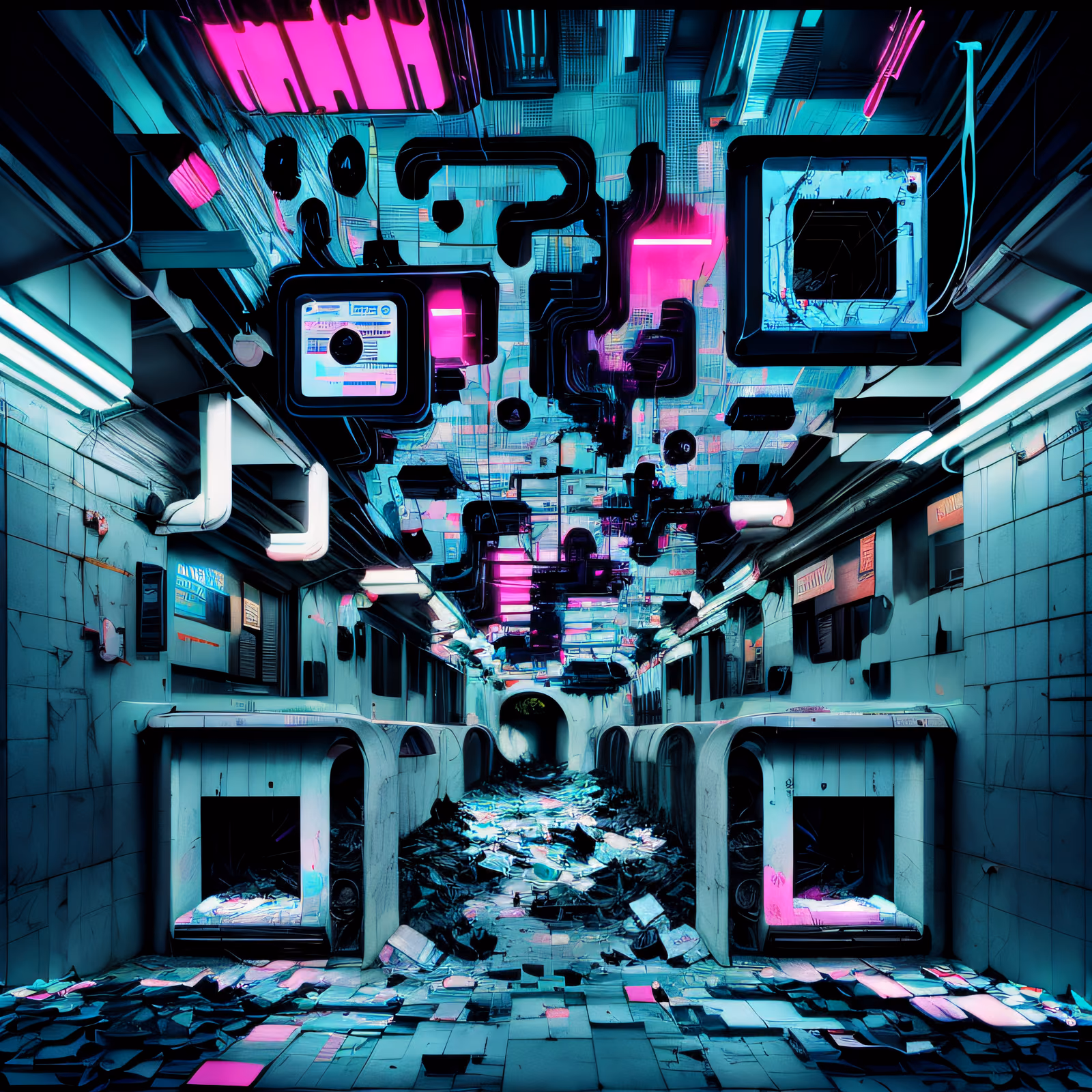 Glitch Subway Tunnel Cyberpunk QR Code for Posters — image 1