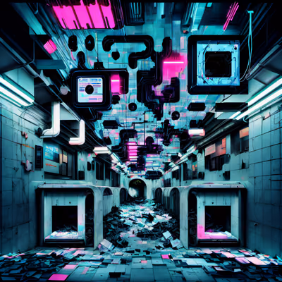 Glitch Subway Tunnel Cyberpunk QR Code for Posters — image 1