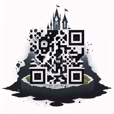 Crystal Ball Castle Ink Drawing QR Code Art — image 1