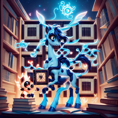 Пони в волшебной библиотеке: 3D мультяшный QR-код для обложек книг — изображение 1