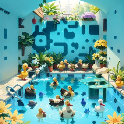 Cartoon Duck Pool Garden QR Code for Posters