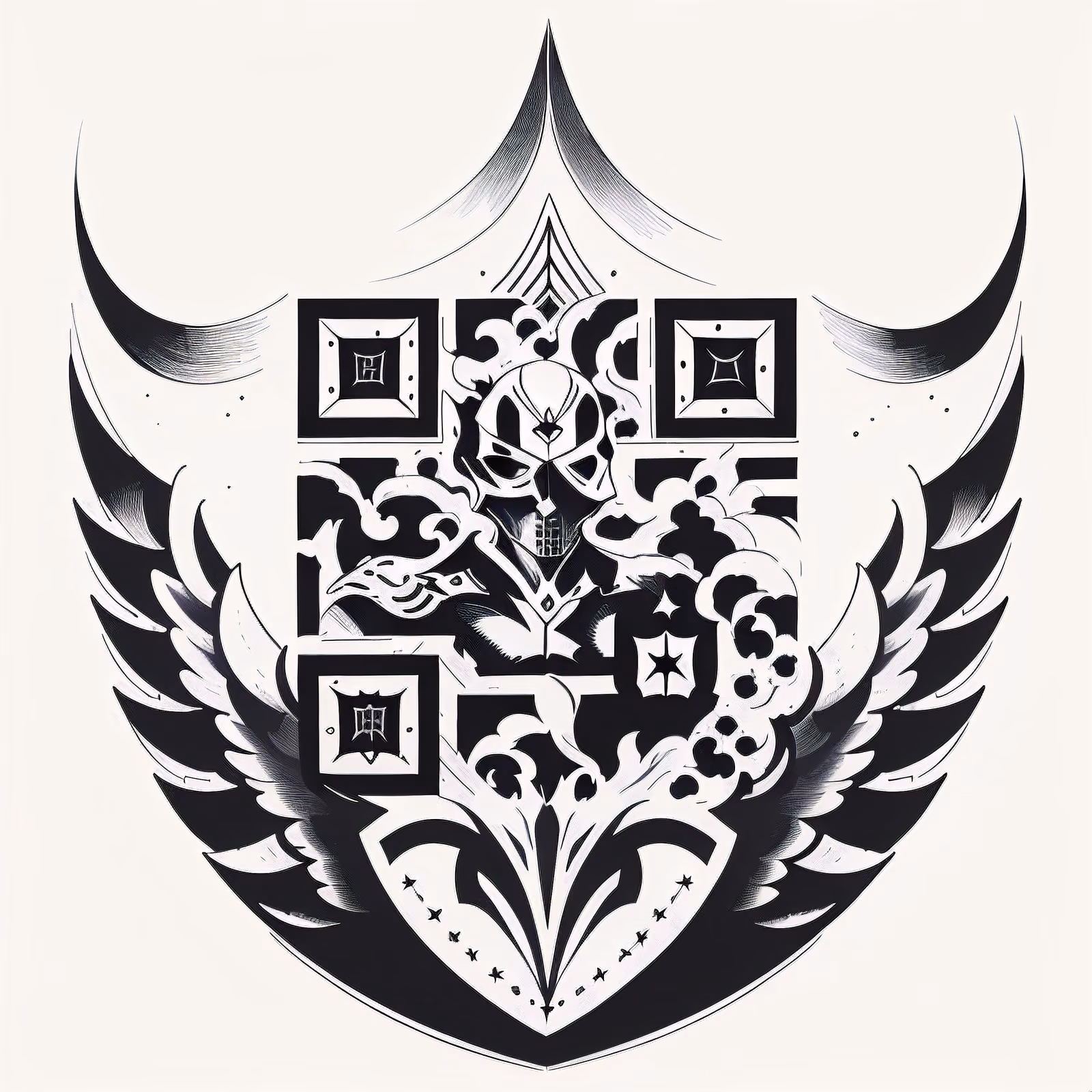 Winged Shield Skull Tattoo QR Code for Temporary Tattoos — image 1