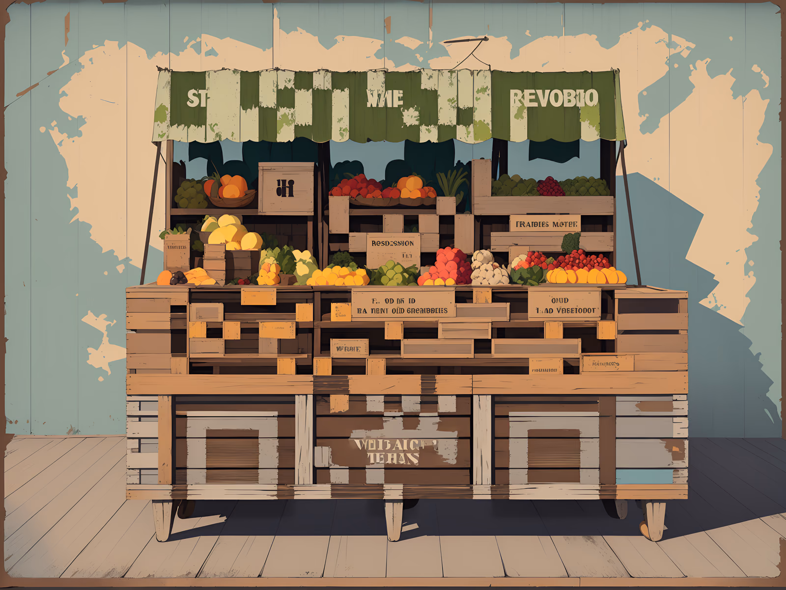 Retro Market Stall Vector QR Code for Packaging — image 1