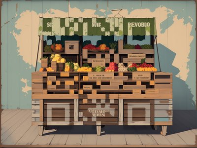 Retro Market Stall Vector QR Code for Packaging