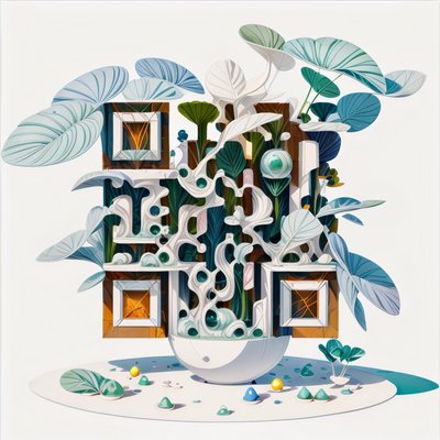 Potted Leaves 3D Cartoon QR Code Art