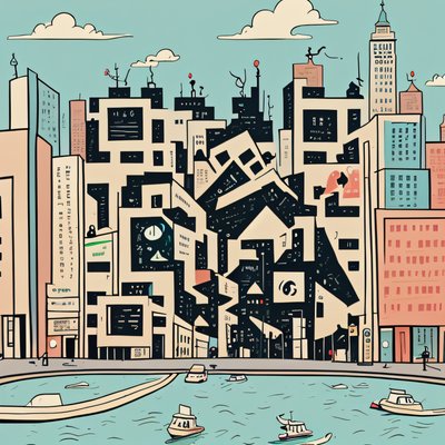 Comic Style City Harbor Skyline QR Code Art
