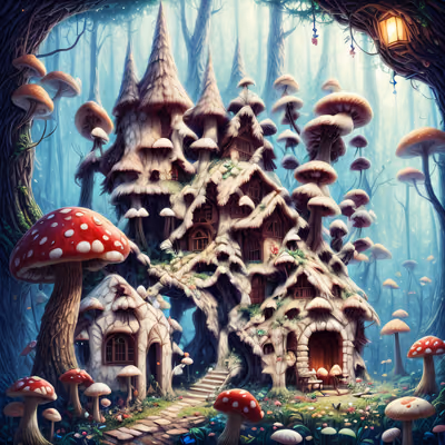 Mushroom House Forest Concept Art QR Code Art — image 1