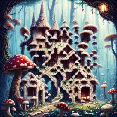 Mushroom House Forest Concept Art QR Code Art