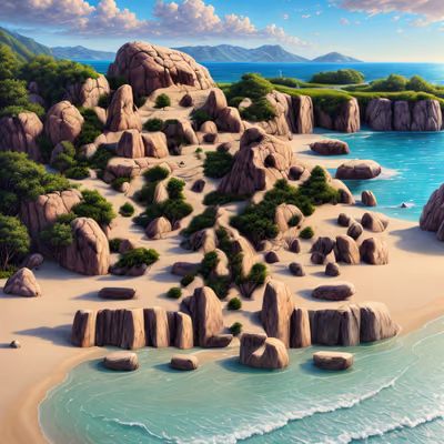 Tropical Beach Boulders Matte Painting QR Code for Posters — image 1