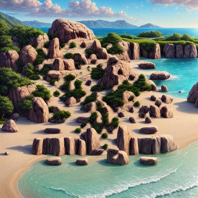 Tropical Beach Boulders Matte Painting QR Code for Posters