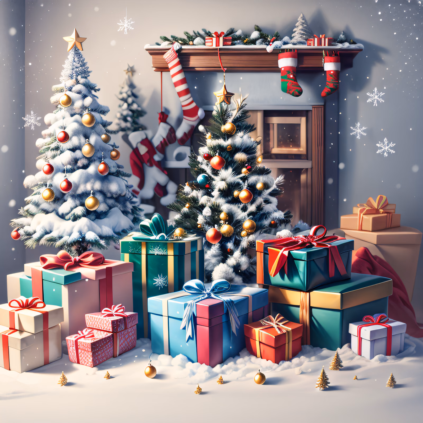 Snowy Christmas Trees and Gifts QR Code for Greeting Cards — image 1