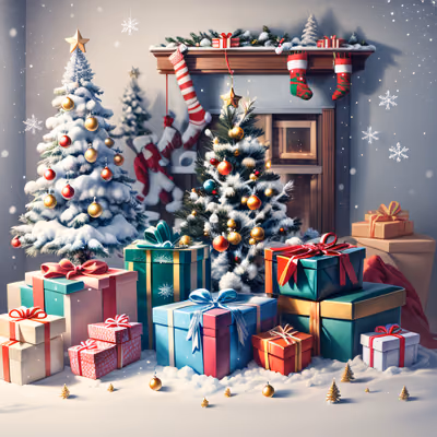 Snowy Christmas Trees and Gifts QR Code for Greeting Cards — image 1