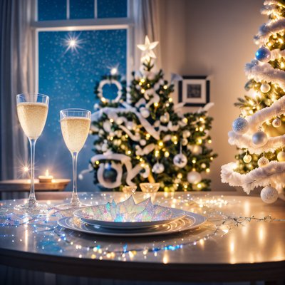 Christmas Table Champagne Photo QR Code for Greeting Cards