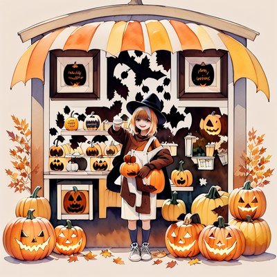 Halloween Pumpkin Stall Watercolor QR Code for Greeting Cards