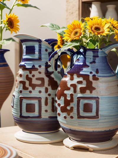 Glazed Pottery Pitchers With Sunflowers QR Code Art