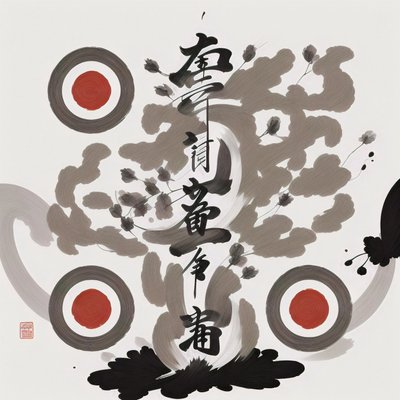Ink Brush Calligraphy Red Suns QR Code Art