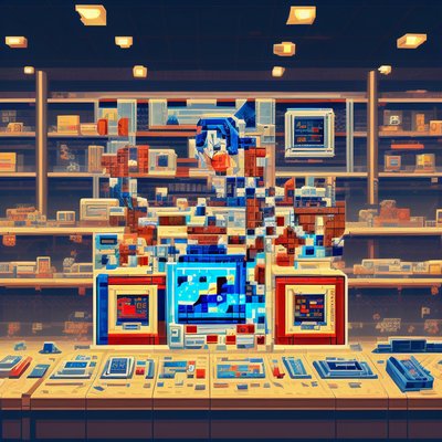 Pixel Art Electronics Store QR Code for Posters