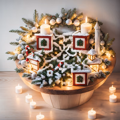 Christmas Candle Wreath Centerpiece Photo QR Code for Greeting Cards — image 1