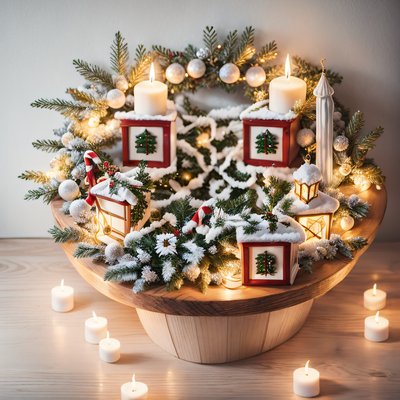 Christmas Candle Wreath Centerpiece Photo QR Code for Greeting Cards