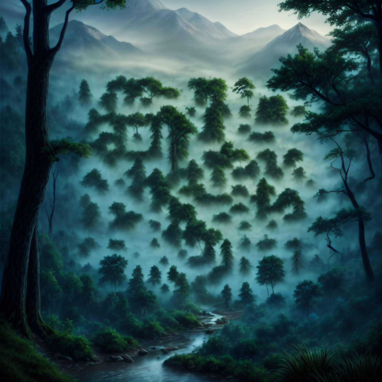 Misty Forest Valley Photorealistic QR Code Art — image 1