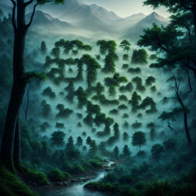 Misty Forest Valley Photorealistic QR Code Art