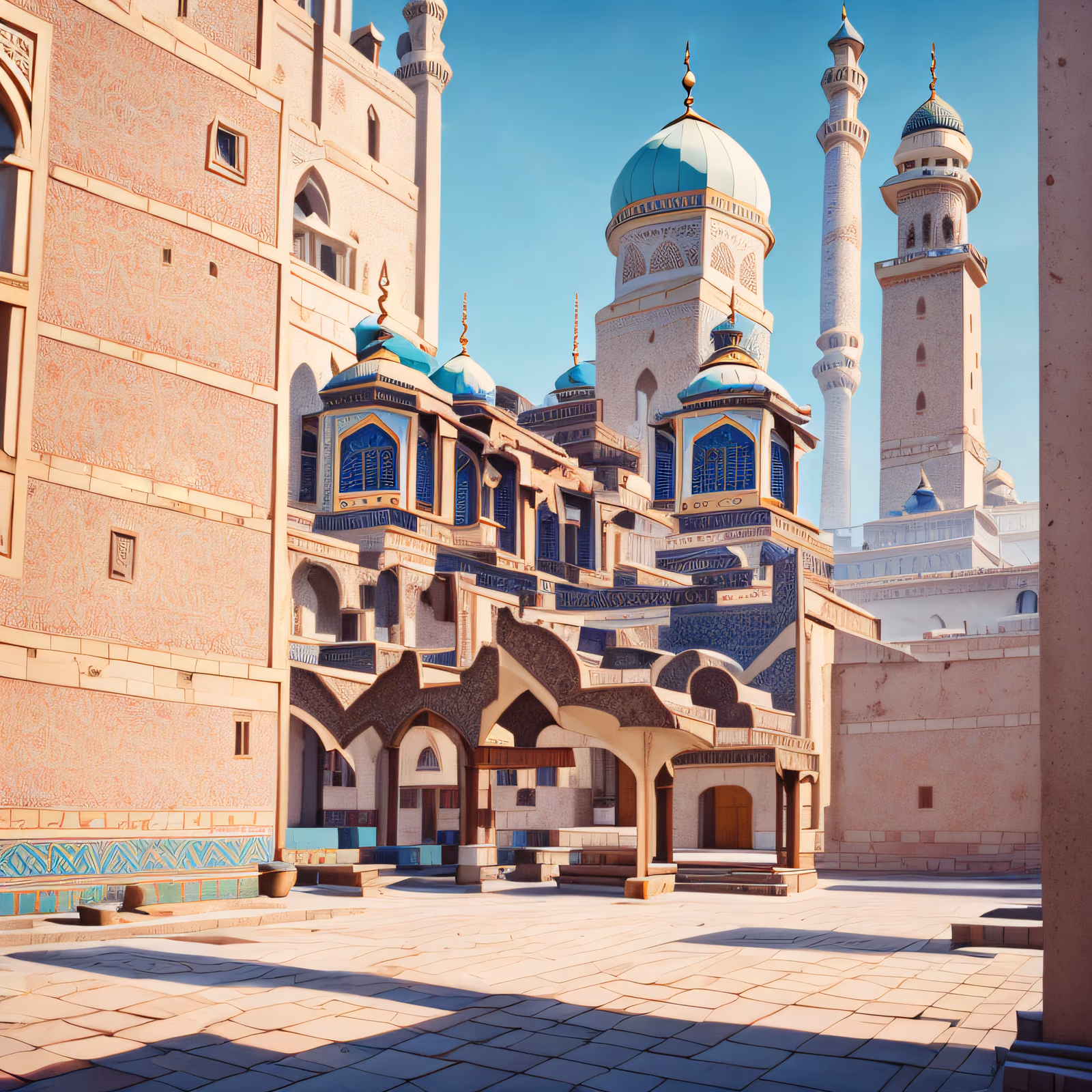 Turquoise Domed Mosque Courtyard 3D QR Code Art — image 1