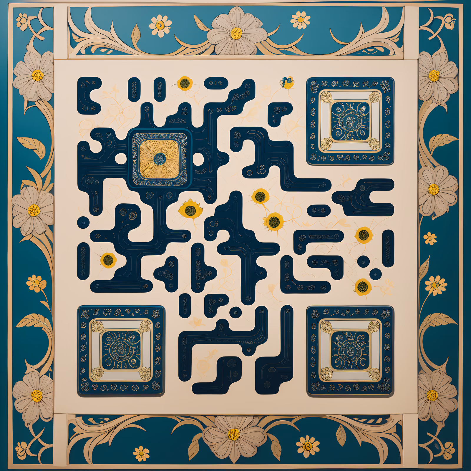 Floral Ceramic Tile Pattern QR Code Art — image 1